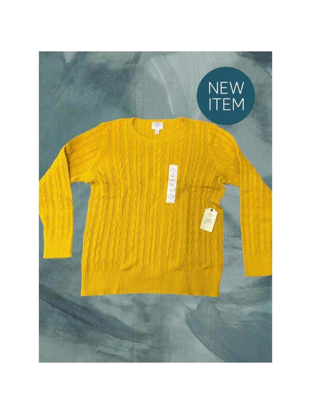 St Johns Bay Sweater Womens XXL Classic Cable Cotton Blend Lng Sleeve Yellow NWT